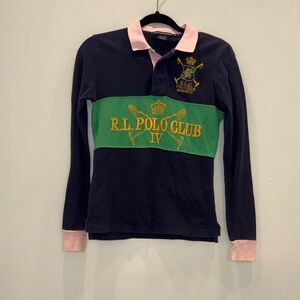 Ralph Lauren Polo Club IV Sport-Vintage-Long Sleeve Rugby Shirt - Small